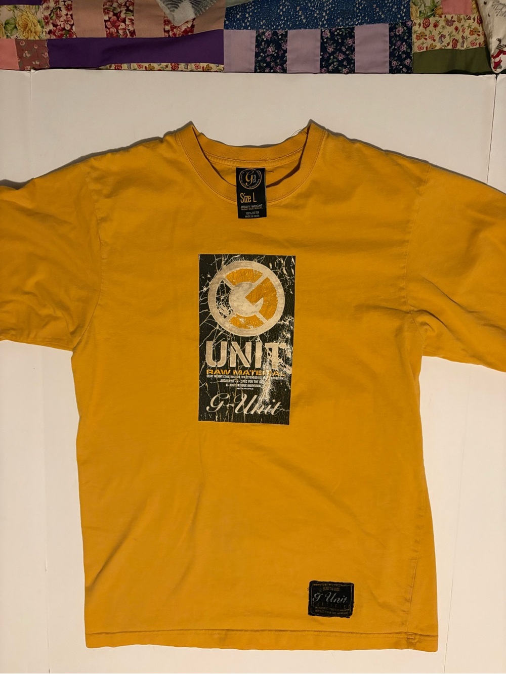 Vintage Y2K G-Unit Raw Material Heavyweight Graphic T-Shirt Yellow 50 Cent, Sz L - Picture 4 of 10
